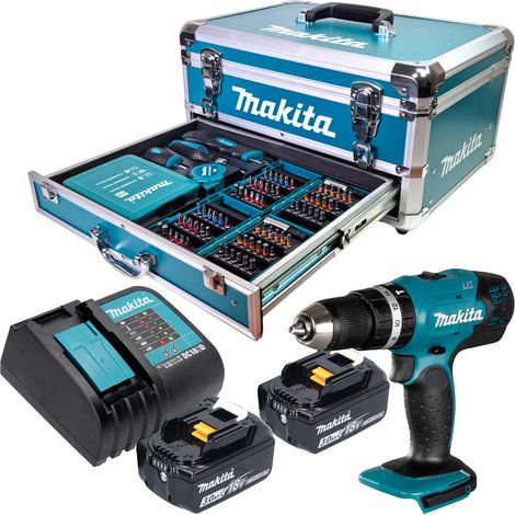 Makita DHP 453 SFX9 Akku Schlagbohrschrauber 18 V 42 Nm + 2x Akku 3,0 Ah + Ladegerät + 96 tlg. Zubehör Set + Koffer (1/5)