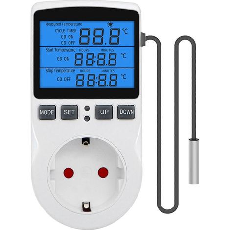 Deux régulateurs de température numériques optiques, une prise thermostatique de chauffage/refroidissement avec capteurs, adaptée aux incubateurs pour reptiles, prise standard européenne. (1/5)