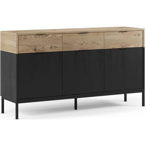 Aparador 3 puertas 3 cajones mod-Lidia acabado roble y negro, 150cm(ancho) 80cm(alto) 40cm(largo) (1/5)