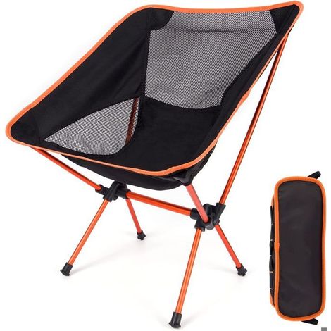 Chaise de Camping Pliante, Ultra Légère Chaise de Plage avec Sac de Transport, Chaise de Pêche Pliante (Orange et Noir) (1/5)