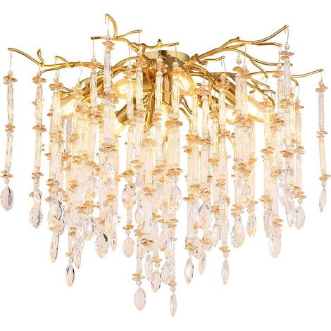 Deckenleuchte Kronleuchter Lüster goldfarben Glaskristalle H 48 cm (1/2)