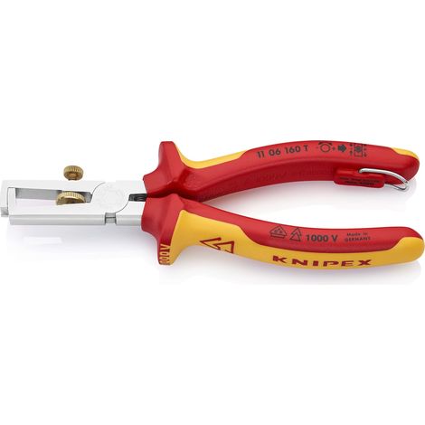 KNIPEX 11 06 160 T Pinza spelacavi con molla di apertura universale isolante con manici rivestiti in materiali multicomponenti, collaudati VDE con anello di fissaggio isolante incorporato per aggancia (1/4)