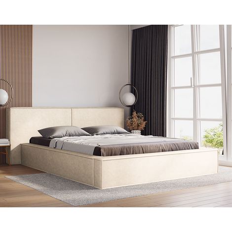 Eros - lit coffre - 180x200 cm - sommier inclus - en velours - beige (1/4)