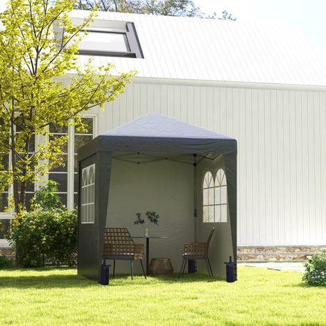 Tonnelle barnum de jardin pop-up pliant réglable en hauteur protection UV 30+ 3 parois latérales gris