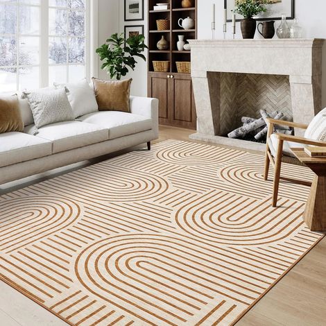 Tapis de salon lavable 200 x 290 cm, moderne et neutre - Grand tapis de chambre à coucher - Tapis doux résistant aux taches - Pour salle à manger, bureau, orange (1/5)