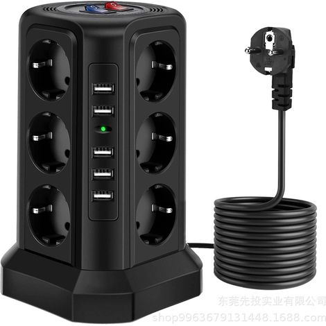 Multiprise Verticale Multifonctionnelle 3 Niveaux 12 Prises - Avec Ports USB & Protection Contre les Foudres,noir (1/5)