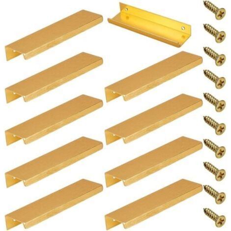 Lot de 10 poignées rectangulaires de 8 cm pour placard de cuisine avec vis, en fer, pour coiffeuse, tiroir, armoire, portes de garde-robe (doré) (1/5)