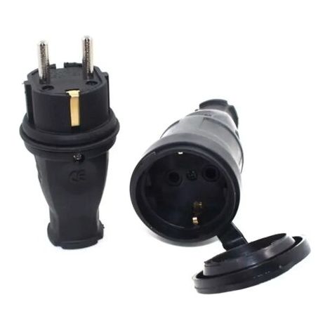 Prise électrique étanche en caoutchouc EU, connecteur européen mis à la terre avec couvercle IP44 pour bricolage d'alimentation 16a 250V