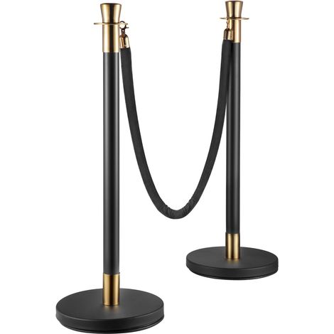 Barrière de foule avec cordon en velours noir, lot de 6 poteaux de 1,5 m, base en béton et métal robuste, assemblage facile. (1/5)
