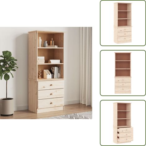 The Living Store Bibliothèque avec tiroirs ALTA 60x35x142 cm bois massif de pin - Bibliothèque Murale - Bibliothèque Design - Bibliothèque Rustique - Étagère Bois - Meuble Rangement (1/5)