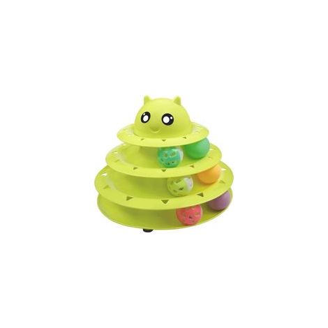 Katzenspielzeug-Rolle mit 3-stufigem Drehteller, sechs bunten Bällen, interaktivem Spielspaß für Kätzchen, fördert geistige und körperliche Betätigung und bietet ein Puzzle-Spielzeug - Crezuo