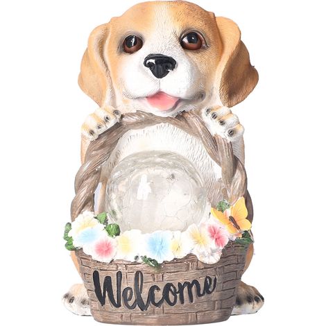 Veilleuse solaire en résine représentant un adorable chiot, décoration de jardin extérieure (1/5)