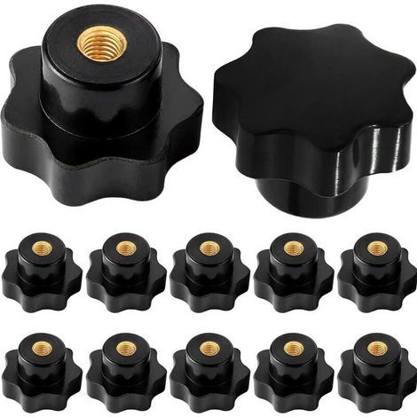 Lot de 10 boutons étoilés M6 – Vis à filetage femelle en plastique noir – Diamètre 32mm pour machines-outils – Utilisation mécanique