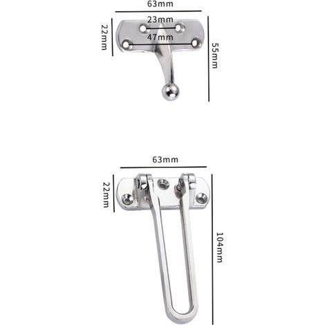 Loquet de serrure de porte à barre pivotante, loquet de sécurité de porte pour la sécurité, fermoir de protection de loquet de porte renforcé (paquet de 2) (1/3)