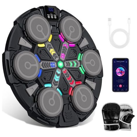 Machine de boxe musicale avec Bluetooth pour enfants et adultes, avec compte à rebours, lumières réglables et jeu de rythme, pour l'entraînement à domicile ou en extérieur