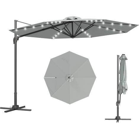 Outsunny 3(m) Cantilever Parasol Patio Sun Umbrella w/ Base Solar Lights Grey (1/5)