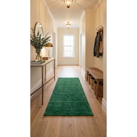 Tapis Gabbeh indien Tapis Uni - Tapis en laine  - 200x80cm, Rectangular - 100% Laine vierge - Tissé main - Vert foncé