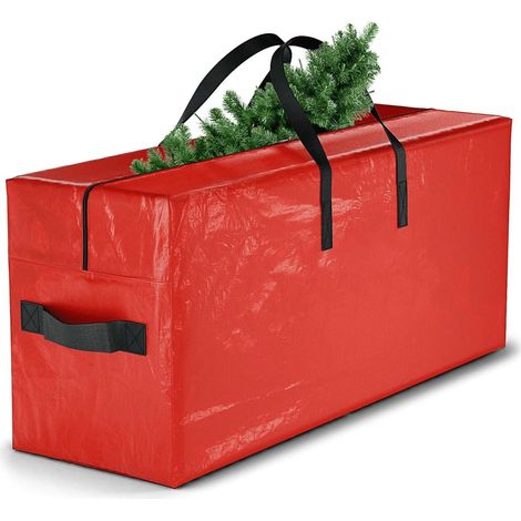 Sac De Rangement Pour Arbre De Noël - 152 Cm - Tissu Enduit Imperméable - Poignées Renforcées Et Fermeture Éclair Robuste - Rouge (1/5)