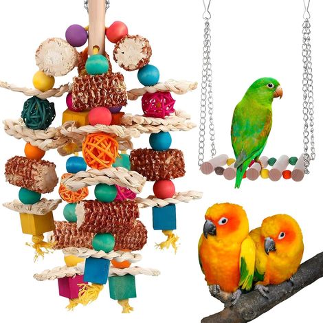 2 Pièces Jouet Pour Perroquet, Épi De Maïs Naturel, Balançoire En Bois, Accessoire Cage Oiseau, Pour Calopsitte Et Gris D'Afrique (1/5)