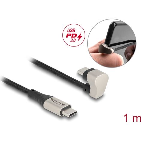 Delock USB 2.0 Cable USB Type-Câ¢ macho a macho en Ã¡ngulo de 180Â° 1 m PD 60 W