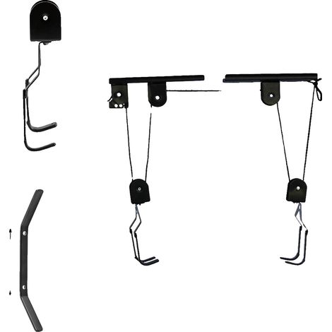 Sistema de poleas de alta resistencia para bicicletas, almacenamiento en techo, color negro. (1/2)