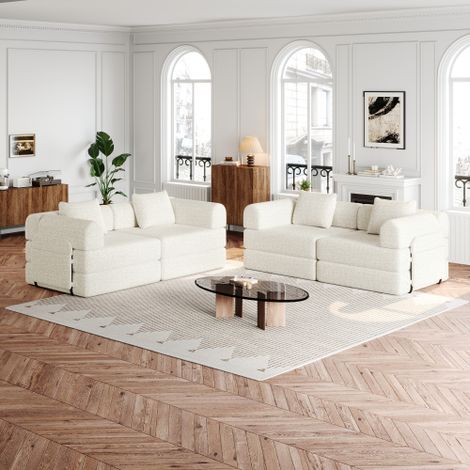 [Patented Design]Chenille-Schlafsofa 2-in-1 mit Staufach in der Armlehne, drei Metallrahmen und mehreren Konfigurationsmöglichkeiten.