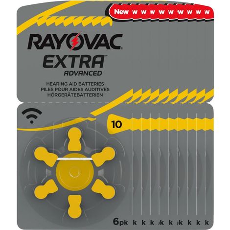 60x Rayovac Hörgerätebatterie Zinc Air, 10, 1.4V Extra Advanced 10x 6 Blister