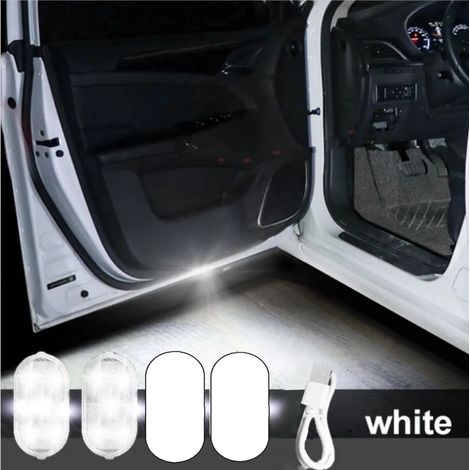 (Blanc) Lot de 2 lampes LED blanches pour portières de voiture, avec chargement USB sans fil, ouverture automatique, signalisation anti-collision et commande magnétique. Éclairage pour véhicules. (1/5)