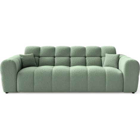 ALEXIA - Canapé droit tissu bouclette 3 places - Vert