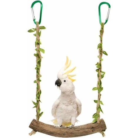 Balançoire en Bois pour Perroquet,Jouet Perroquet,Perchoir à Suspendre,Jouet Perruche,Jouets pour Oiseaux,Accessoires pour Perruches,Calopsittes,Inséparables,Perruches,Petits et Moyens Oiseaux (1/3)