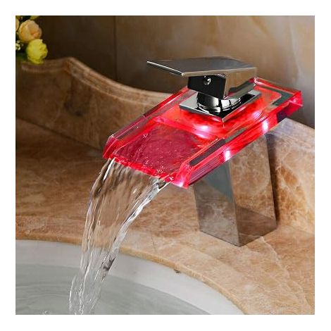 Robinet de Lavabo à LED Cascade avec 3 Couleurs de Changement de Couleur RVB pour Salle de Bain (1/5)