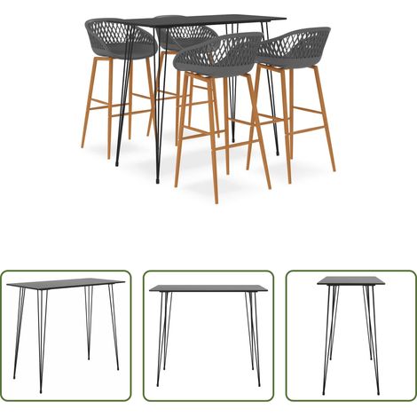 Barhocker - 5-tlg. Bar-Set Schwarz und Grau (1/5)