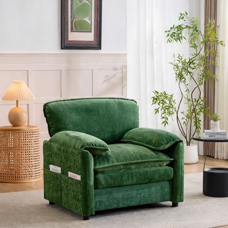Canapé 1 place vintage vert sauge avec rangements latéraux (1/5)