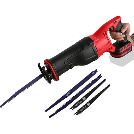 Akku-Säbelsäge Rot, für Milwaukee 18 V mit bürstenlosem Motor, 3500 U/min und 4 Sägeblättern (1/5)