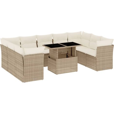 Maison Exclusive - Juego de sofás jardín con cojines beige 10 pza (1/5)