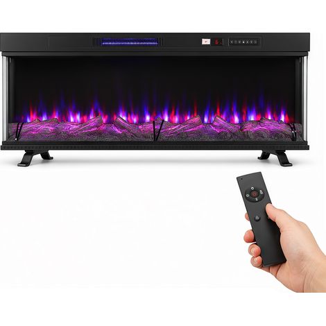 Jiubiaz Chimenea eléctrica de 50 pulgadas, panorámica, 1800 W, 5 brillos y 5 velocidades de llama (1/5)