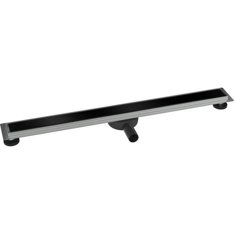 Edelstahl Duschrinne Bernstein FlexGL01-3 für Duschkabine inkl. Ablaufblende Glas schwarz Länge 90 cm