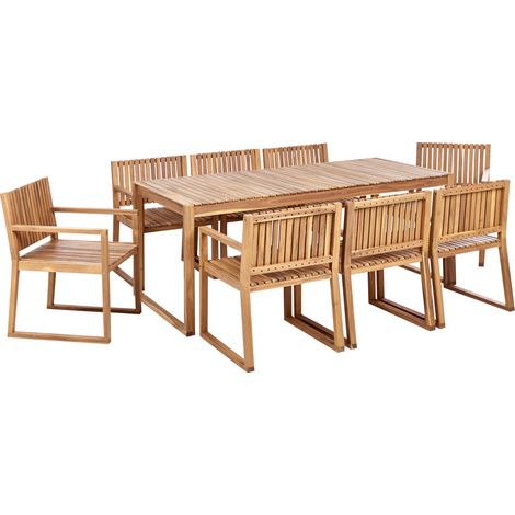 Conjunto de jardín 8 plazas de madera de acacia certificada clara sillas resistente al agua clásico Sassari II