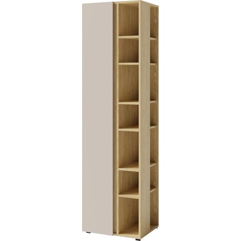 Estantería Fiosono 103, Beige + Roble claro, Con puertas, Abierto, Aglomerado laminado, Número de puertas: 0, Número de cajones: 0, 195x55x40cm