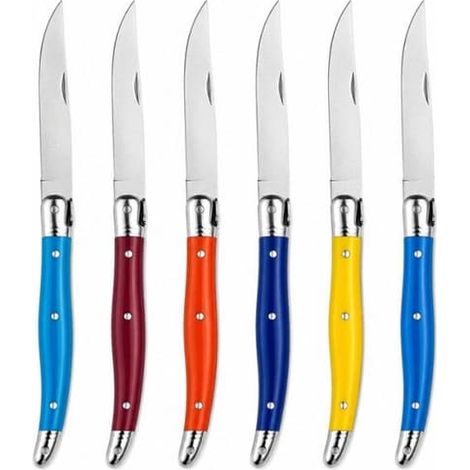 Ensemble de 6 couteaux de table - BON APPÉTIT - 23 cm - Lame en acier inoxydable - Manche coloré - Petite lame dentelée (1/5)