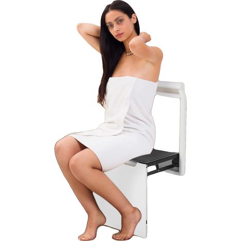 Asiento de ducha plegable, capacidad de 150 kg, dimensiones 43 x 41 cm, ancho del asiento 32,2 cm, montaje en pared, estilo moderno. (1/5)