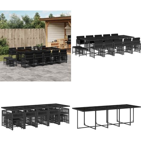 15-tlg. Garten-Essgruppe mit Kissen Schwarz Poly Rattan - Garten Möbel Set - Outdoor Esstisch - Garten Essgruppe - Terrassenmöbel - Rattan Gartenmöbel - Home & Living