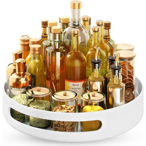 Plateau Tournant - 25 cm - Organiseur Cuisine - Support Épices - Rotation 360° - Blanc - 1 Pièce