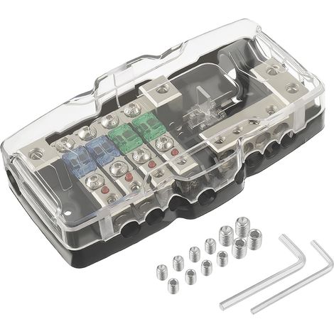 Scatola dei fusibili con blocco portafusibili di distribuzione stereo audio per auto a 4 vie Mini distributore di fusibili ANL con spia di istruzioni rossa (1/4)