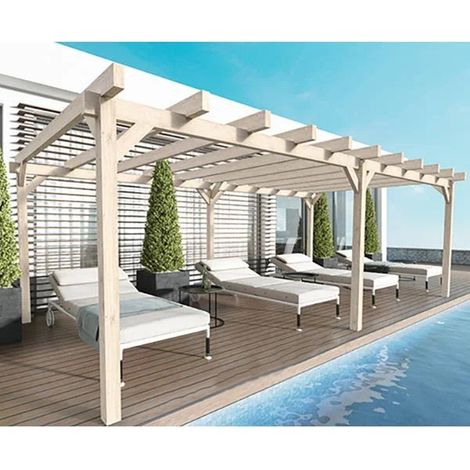 Pergola autoportée bois - Marsella, Dimensions 600 x 500 cm, Ancrage Support de plaque surélevé (1/5)