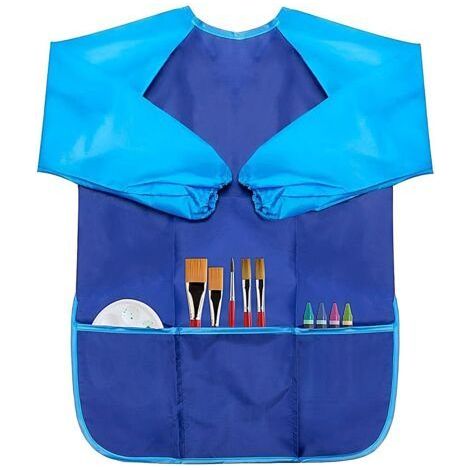 Tablier de peinture en nylon imperméable avec manches pour enfants de 8 à 10 ans avec manches et 3 poches utilisé, pour la peinture d'art scolaire la cuisine etc - L (1/5)
