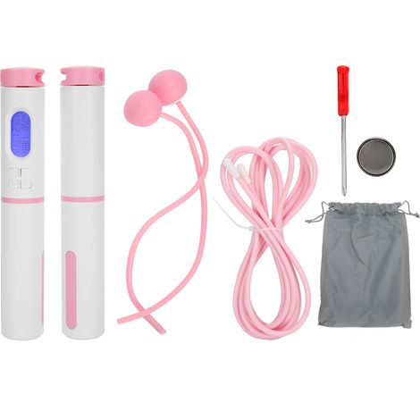 Corde à Sauter Intelligente avec Compteur et Minuterie, sans Fil - Équipement de Fitness (Poignées Rose et Blanc, Câble Acier, 2 Billes) (1/5)