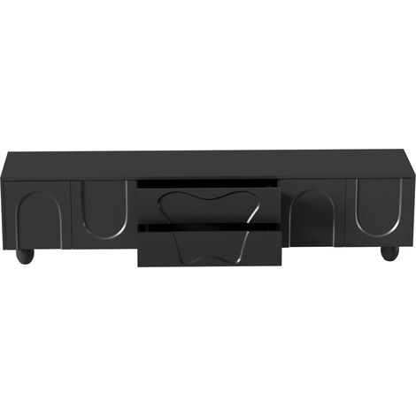 Meuble TV noir 180 cm avec pieds en bois massif – rangement spacieux et design moderne (1/5)