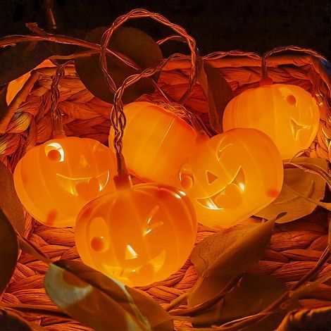 Guirlande Lumineuse Citrouille - Décoration Halloween Intérieure - Pour Chambre Salon Fête - 20 LED - 2 m (1/4)