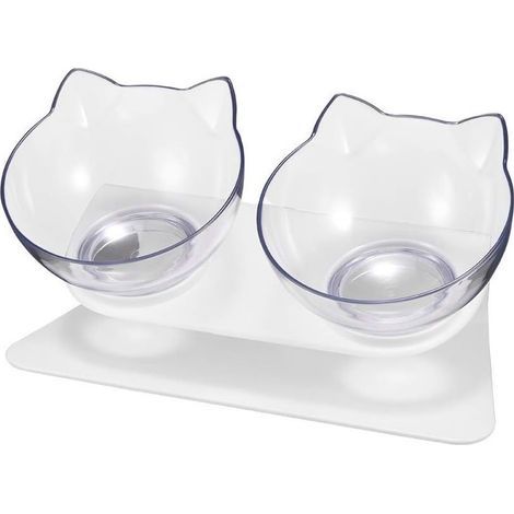 Gamelle double pour chat avec support antidérapant – Design incliné pour meilleure digestion – Dimensions 29 x 15 x 8 cm – Caoutchouc et résine (1/5)